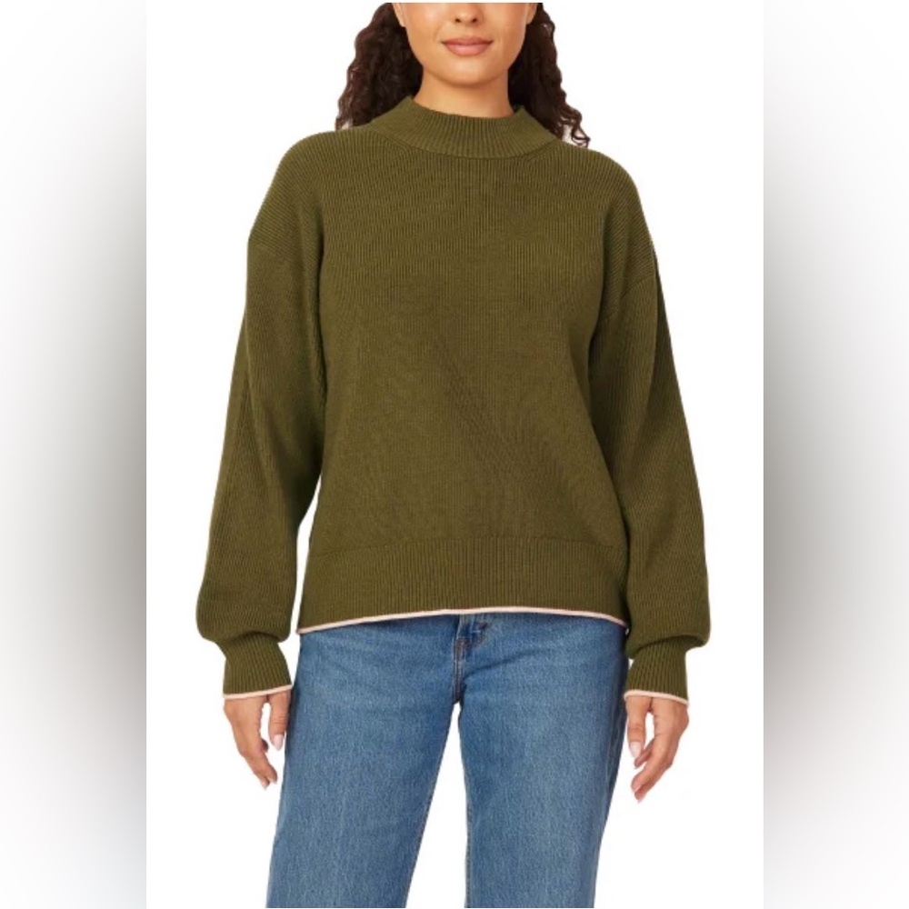 Small Olive Green SCOTCH AND SODA AMSTERDAM RIBBED MOCK NECK SWEATER